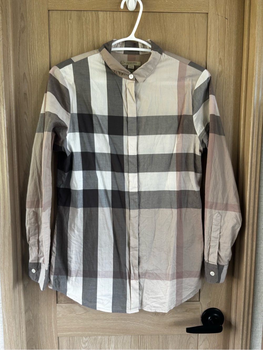 Burberry Brit Classic Check Top XS Button Down Shirt Neutral Blouse Preppy